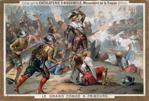 Luigi II di Borbone, Principe di Condé, noto come Le Grand Condé, alla Battaglia di Friburgo nel 1644. Cromolitografia del XIX secolo da French School