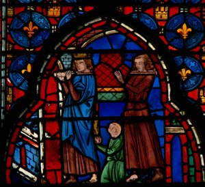 Luigi IX che porta reliquie nella Sainte-Chapelle, assistito da Roberto d