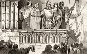 Luigi VII (1120-80) il Giovane raccoglie sostegno per la Seconda Crociata nel 1144, da 