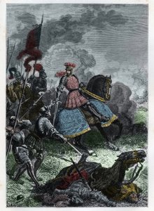 Luigi XII alla Battaglia di Agnadello vicino a Crema in Lombardia vinta dal re sui Veneziani il 14 maggio 1509 - Battaglia di Agnadello - Luigi XII di Francia sconfigge i Veneziani - incisione da 