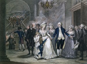 Luigi XVI (1754-93) che saluta la sua famiglia, 20 gennaio 1793, inciso da Reinier Vinkeles (1741-1816) e Daniel Vrydag (1765-1822)