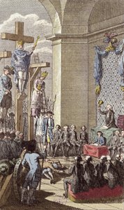 Luigi XVI (1754-93) al suo processo, crocifisso tra la nobiltà e il clero, c.1792 da French School