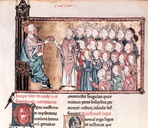 Luigi X (1289-1316) il Testardo che concede la Carta ai Normanni, da Le Grand Coutumier de Normandie, c.1340 da French School
