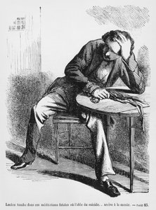 Lucien de Rubempre che pensa al suicidio, illustrazione da Splendeurs et Miseres des Courtisanes di Honore de Balzac, pubblicato nel 1867 da French School