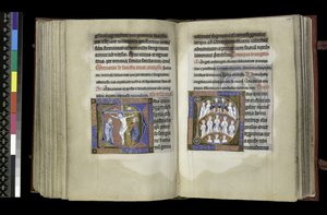MS 300 f.198v-199r, Suffragio alla Croce e Suffragio agli Angeli, dal Salterio e Ore di Isabella di Francia, Parigi, c.1265-70 (penna e inchiostro e tempera su pergamena) da French School
