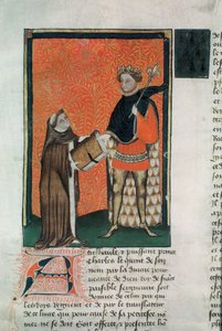 MS Hunter 8 f.9r Il traduttore Courbichon presenta il libro a Carlo V da French School