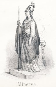 M Minerva: Dea nata dalla testa di Giove, armata con piede in mantello e lancia in mano Sotto il nome di Minerva, era dea della saggezza e sotto il nome di Pallas, era dea della guerra da French School