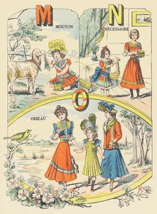 M N O: pecora, necessario, uccello da French School