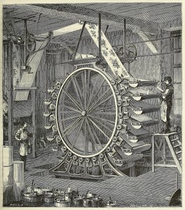 Macchina per stampare carta da parati fino a venti colori, pub. 1873 incisione, 1873 da French School