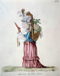 Madame dei Tre Stati. Una donna elegantemente vestita e con un cesto di frutta e verdura rappresentante i tre stati al tempo della Rivoluzione Francese da French School