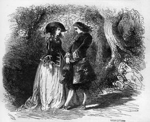 Mademoiselle de Pons incontrò il suo giovane amante Malicorne intorno al 1653. Incisione in “La storia della prostituzione e della depravazione tra tutti i popoli del mondo dall