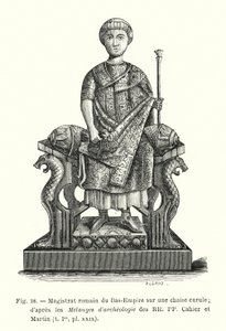 Magistrato romano del Basso Impero su una sedia curule; dai Mélanges d