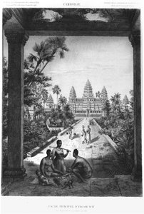 Facciata principale di Angkor Wat, illustrazione da Atlas du voyage dexploration en Indochine, 1866-68 di Doudart de Lagree, pubblicato nel 1873, Parigi, Hachette