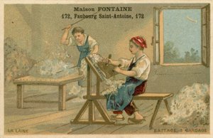 Carta commerciale Maison Fontaine, trebbiatura e cardatura da French School