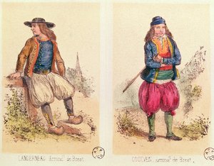 Costumi maschili di Landerneau e Goulven, da Les Costumes Bretons de Sorrieu da French School