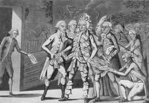 Uomo in assegnati:... gruppo di deputati in cerca di un Brissoter (Jacques Pierre Brissot de Warville 1754-1793) Anonimo. Stampa. 1791 da French School