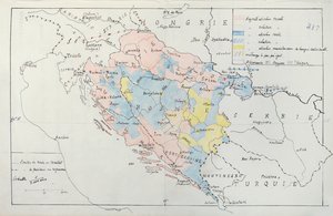 Mappa della Bosnia con dettagli delle aree occupate da gruppi etnici minoritari, 1910