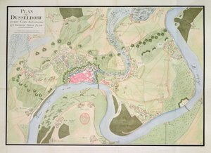 Mappa di Düsseldorf e accampamenti fortificati da French School