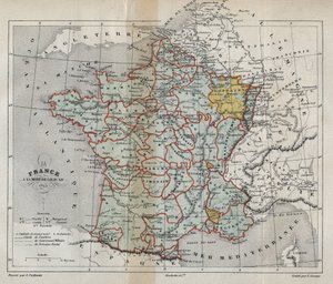 Mappa della Francia alla morte di Luigi XIV nel 1715 - incisione in "Histoire de France" di Victor Duruy - 1882