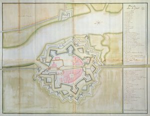 Mappa di Sas van Gent, Paesi Bassi, 1747 (penna, inchiostro e acquerello su carta)