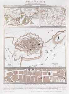 Mappa del combattimento alla Battaglia di Lubecca, che mostra le posizioni degli eserciti francese, prussiano, svedese e danese