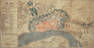 Mappa dei danni causati dal Reno, Düsseldorf, 1799 da French School
