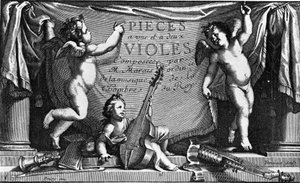 Marin Marais, frontespizio di "Pieces a une et feux viololes" da French School