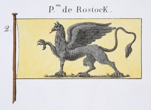 Bandiera marittima con emblema del grifone che denota lo stemma di Rostock, da un libro francese delle bandiere, c.1819 da French School