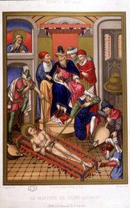Martirio di San Lorenzo (griglia) dopo una miniatura del Medioevo, Francia XIV secolo da French School