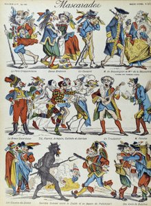 Mascherata: personaggi caricaturali mascherati - Immagine di Epinal da French School