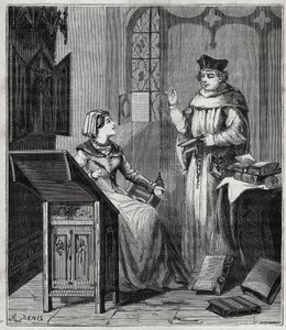 Matthieu Lansbert (Lansberg, Lansbergh, Laensberg o Laensbergh) (XV-XVI secolo) e sua nipote - Incisione in 