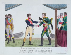 Incontro tra Napoleone I e Alessandro I, a Tilsit, 25 giugno 1807 da French School