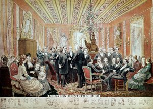Incontro nel Salone Letterario della Maison Hugo, Parigi, c.1875 (incisione) da French School
