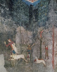 Uomini che cacciano con i cani, dettaglio da La Chambre du Cerf (Stanza del Cervo) 1343
