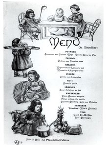 Menu creato da Auguste Escoffier (1846-1935) per Bambini e Neonati, c. 1900 da French School