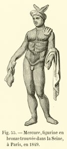 Mercurio, statuetta di bronzo trovata nella Senna a Parigi nel 1849 (incisione)
