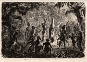 Meriah Pujah o sacrificio umano, Khondistan (Indie inglesi). Disegno di Fuchs, per illustrare lo studio di Major John Campbell sui sacrifici umani nelle Indie inglesi. da French School