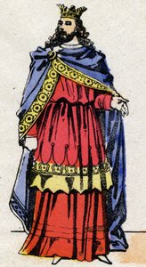Dinastia Merovingia: Ritratto di Childerico III (714-755) Re dei Franchi dal 743 al 751. Immagine di Epinal della fine del XIX secolo. Collezione privata.
