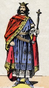 Dinastia merovingia: Ritratto di Chilperico II (circa 700-721) Re dei Franchi dal 715 al 721. Immagine di Epinal della fine del XIX secolo. Collezione privata.