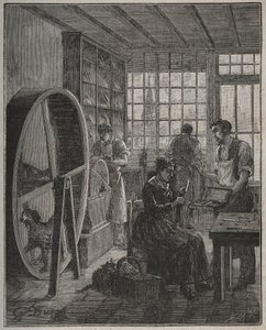 Mestiere e artigiano: una bottega di coltelleria in provincia nel XIX secolo. Incisione del 1885 in 