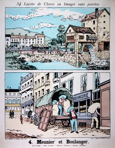 Mugnaio e fornaio, illustrazione da un libro di testo della scuola primaria, c.1900 da French School