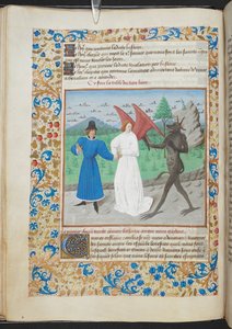 Miniatura di un uomo con un angelo custode e un diavolo Sloane MS 3049 f. 27, c. 1480 da French School