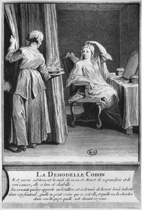 Guarigione miracolosa della paralisi e del cancro di Demoiselle Coirin, sulla tomba del diacono Francois de Paris al cimitero parrocchiale di Saint-Medard a Parigi, illustrazione da La verite des miracles de M da French School