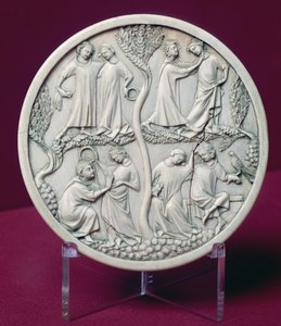 Coperchio di specchio che raffigura scene di corte, c.1320-30