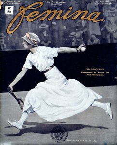 Miss Broquedis, Campionessa Olimpica di Tennis, copertina di Femina, numero 278, 15 agosto 1912 (foto colorata) da French School