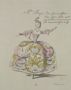 Miss Puvigne come Aria, in Zoroastre, un libretto di Cahusac, composto da Jean-Philippe Rameau, facsimile di A. Guillaumot Fils, 1749 (incisione a colori) da French School