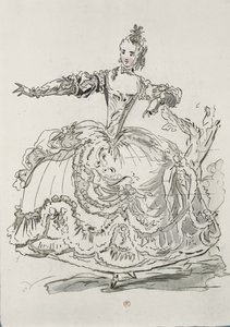 Miss Puvigne come La Statua Vivente, in Pigmalione, un libretto di Lamotte, composto da Jean-Philippe Rameau, 1748 (incisione a colori)