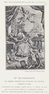 Mme de Pompadour, in veste di donna colta che si dedica allo studio, leggenda del tempo da French School