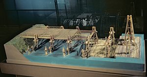 Modello di un ponte sul Reno costruito da Giulio Cesare (101-44 a.C.) nel 55 a.C.