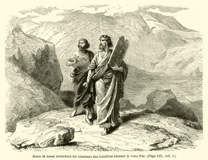 Mosè e Giosuè sentono le grida degli Israeliti che adorano il vitello d